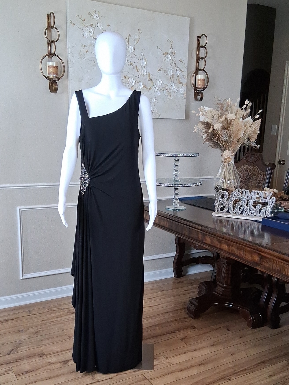 Women's Black Embellished Floor-Length Evening Gown By Cachet  Size 14 - Picture 3 of 15